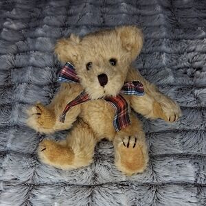 Vintage 1997 HeartFelt Collectibles Tan Teddy Bear with Green & Red Plaid Bow